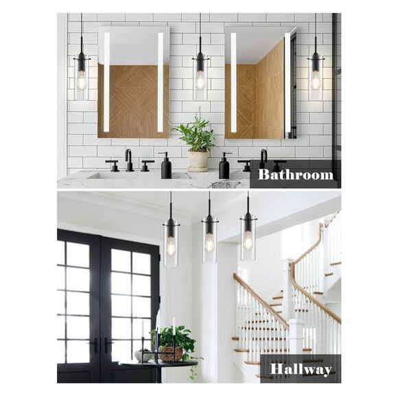 3-Pack Black Pendant Lights Clear Glass Modern Kitchen Island - Picture 5 of 8